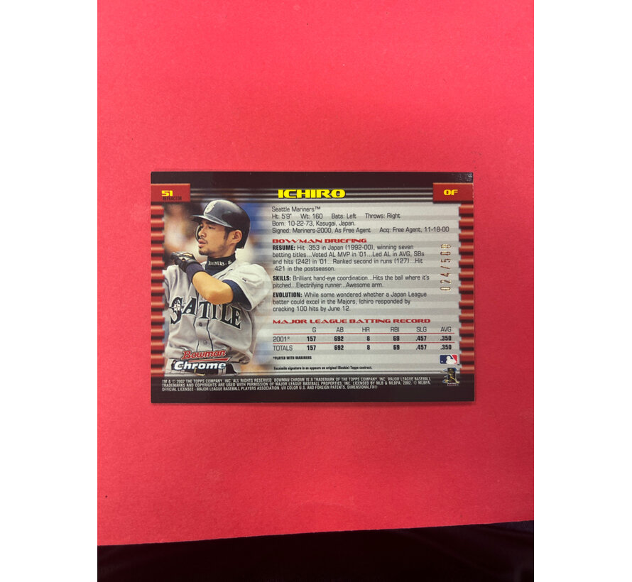2002 TOPPS CHROME ICHIRO REFRACTOR /500