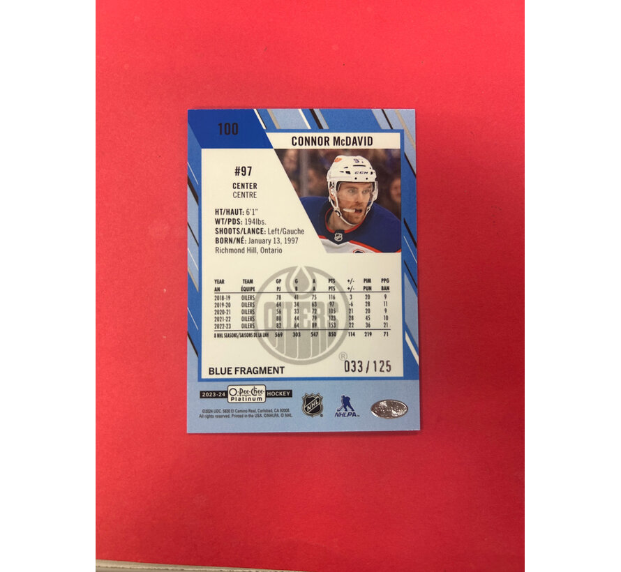 2023-24 O-PEE-CHEE PLATINUM CONNOR MCDAVID BLUE FRAGMENT /125