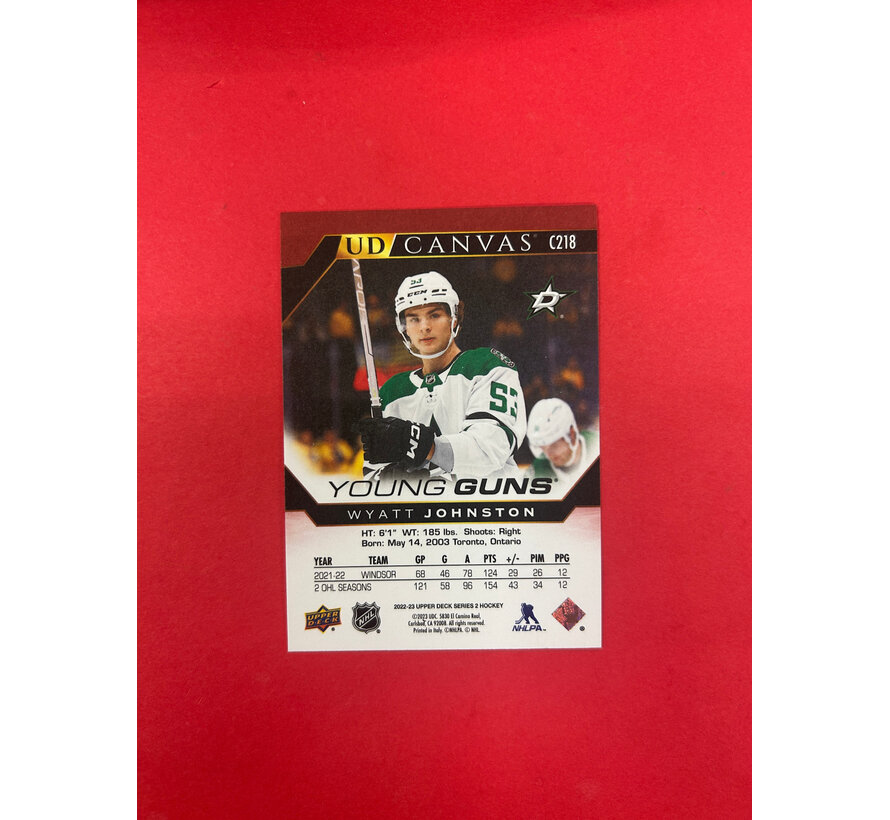 2022-23 UPPER DECK SERIES 2 WYATT JOHNSTON YOUNG GUNS CANVAS