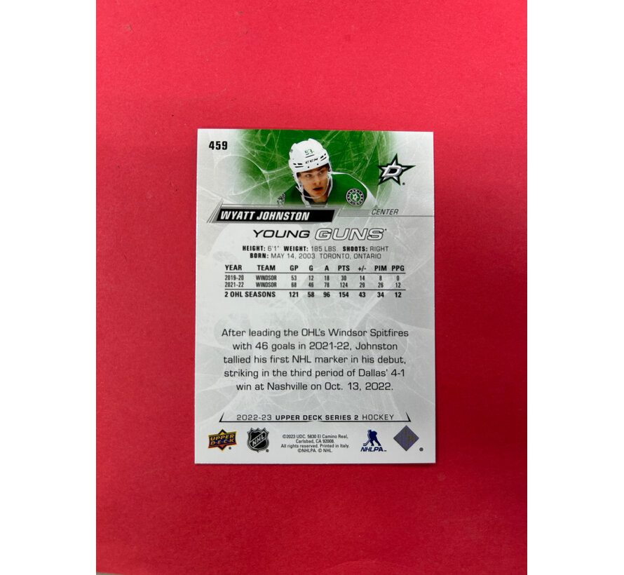 2022-23 UPPER DECK SERIES 2 WYATT JOHNSTON YOUNG GUNS