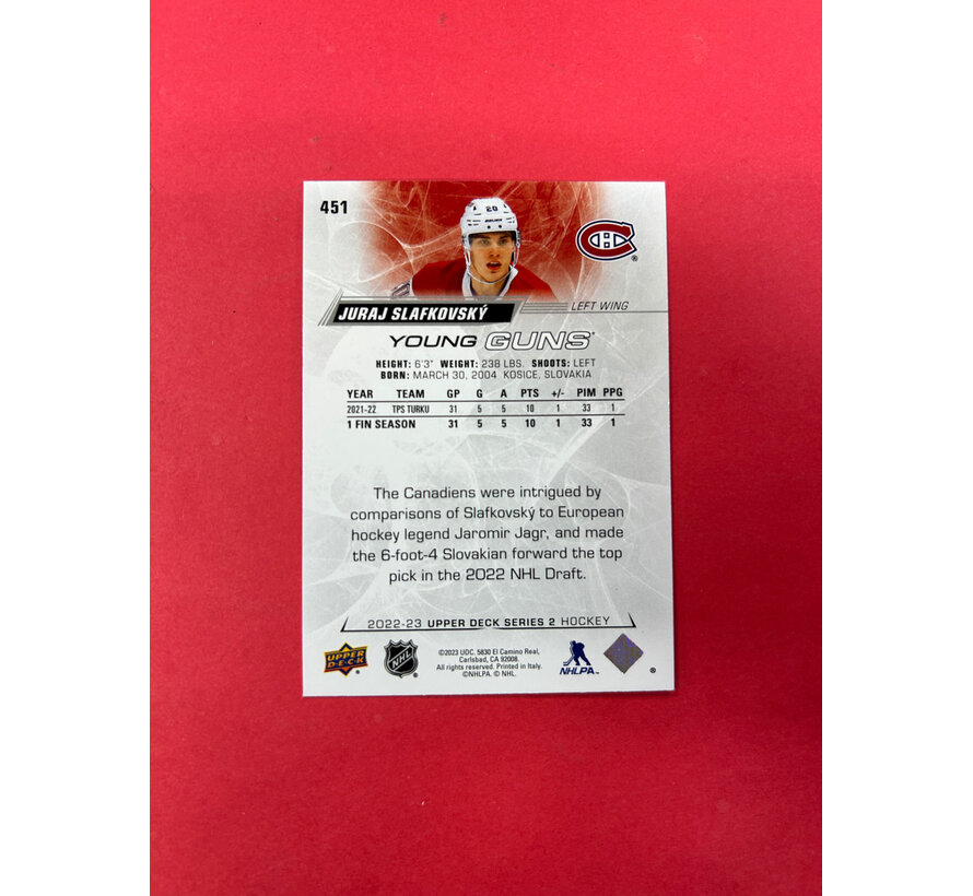 2022-23 UPPER DECK SERIES 2 JURAJ SLAFKOVSKY YOUNG GUNS