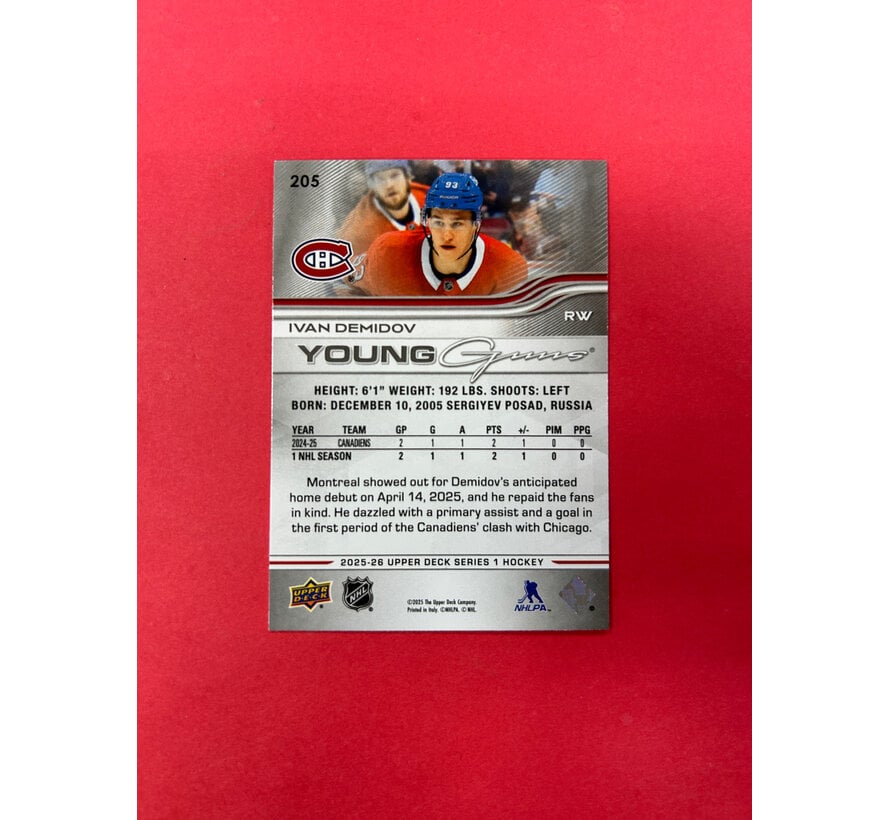 2025-26 UPPER DECK SERIES 1 IVAN DEMIDOV YOUNG GUNS