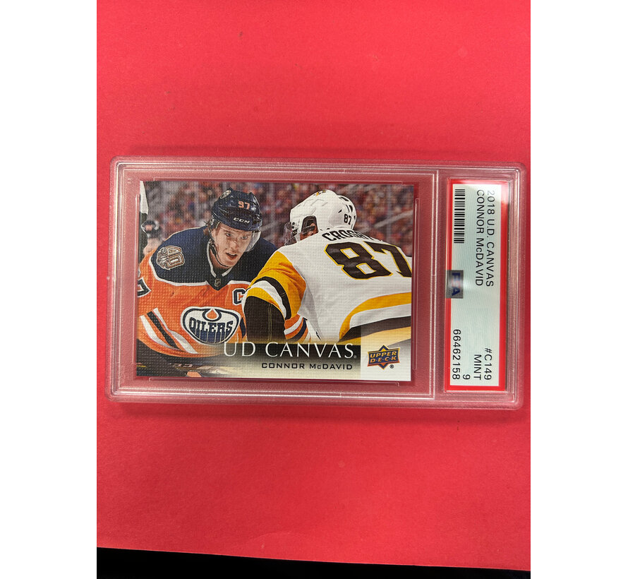 2018-19 UPPER DECK SERIES 2 CONNOR MCDAVID CANVAS W/CROSBY PSA GRADED 9