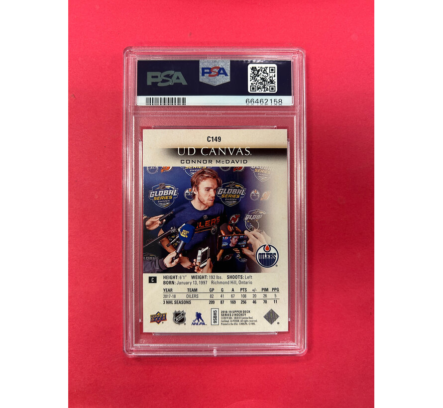 2018-19 UPPER DECK SERIES 2 CONNOR MCDAVID CANVAS W/CROSBY PSA GRADED 9