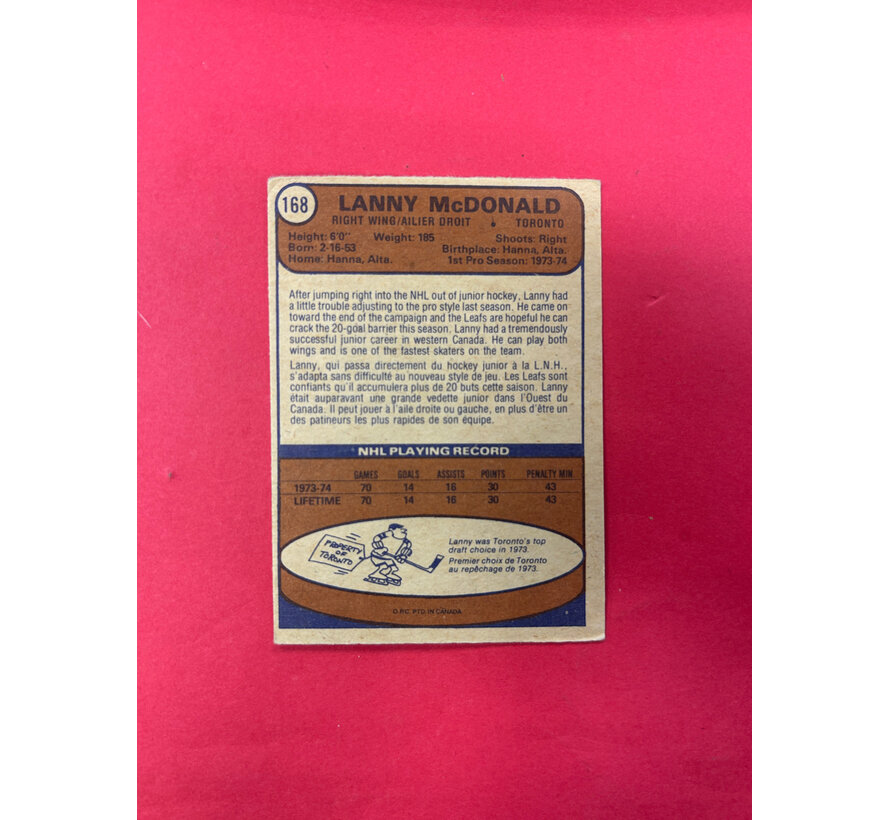 1974-75 O-PEE-CHEE LANNY MCDONALD ROOKIE