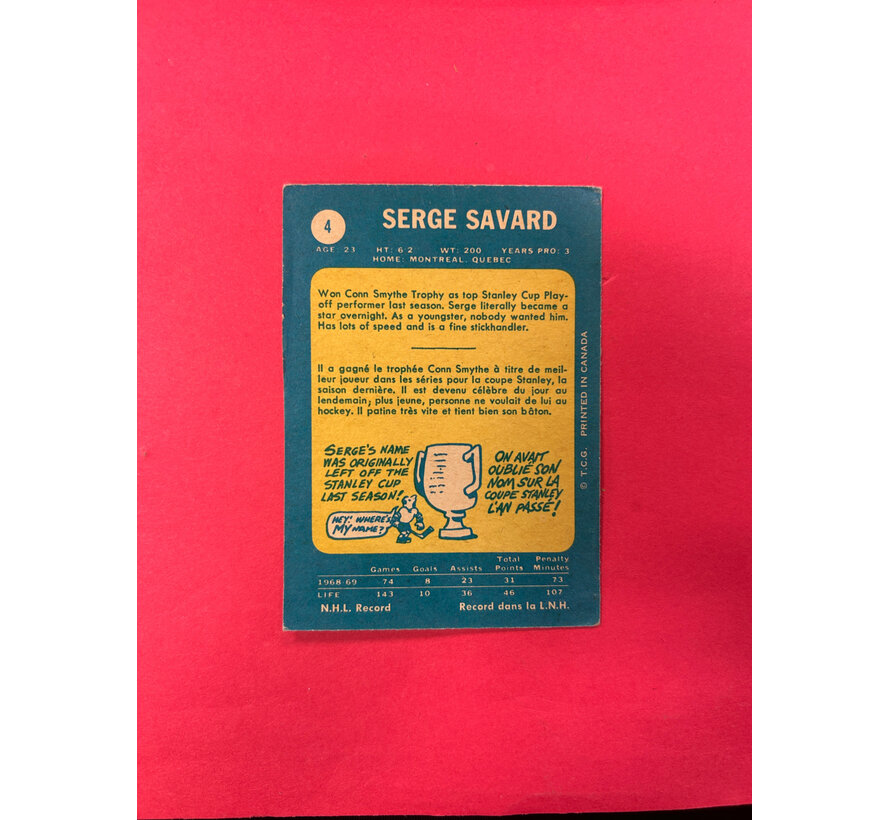 1969-70 O-PEE-CHEE SERGE SAVARD ROOKIE #4