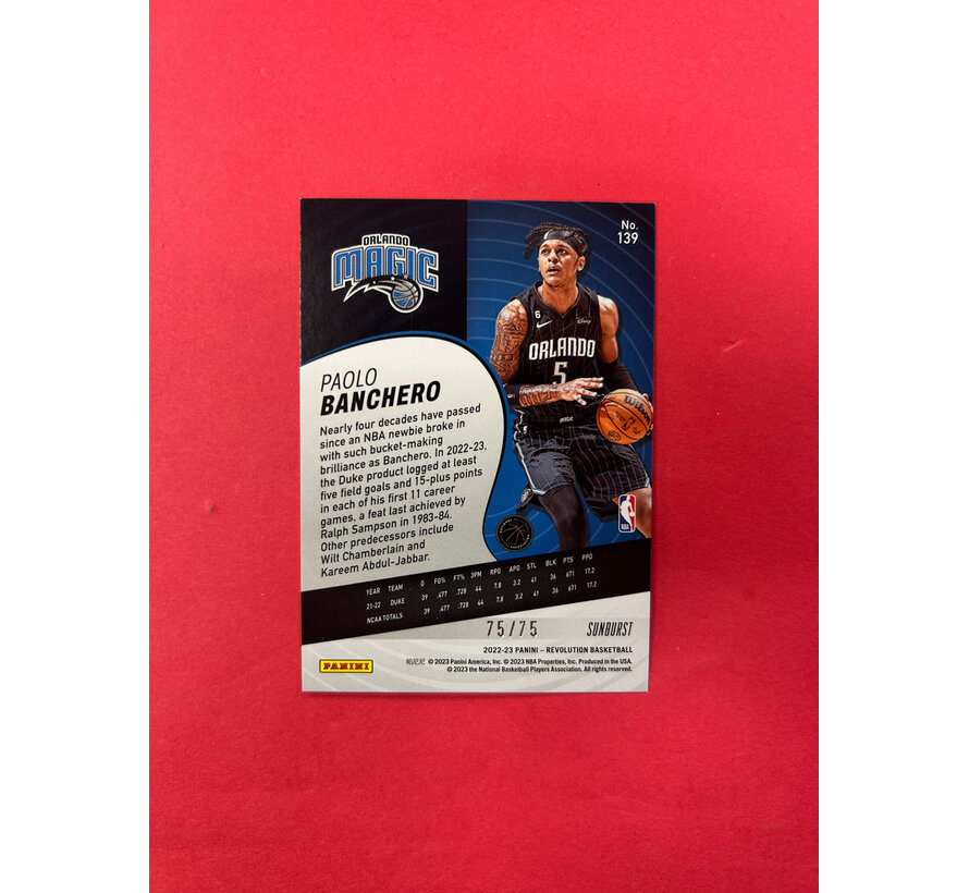 2022-23 PANINI REVOLUTION PAOLO BANCHERO BLUE  SUNBURST 75/75
