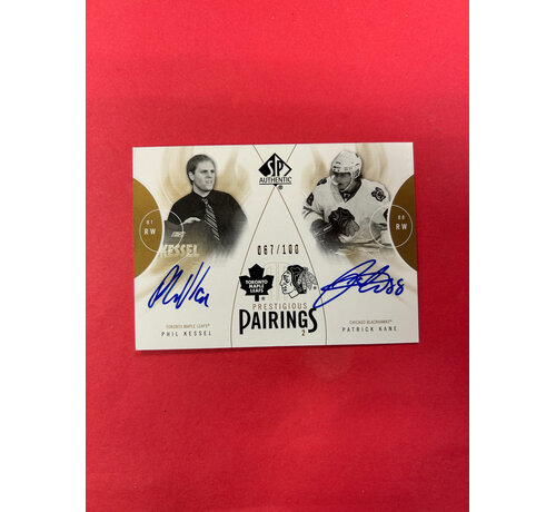 UPPER DECK 2009-10 SP AUTHENTIC PATRICK KANE / PHIL KESSEL PRESTIGIOUS PAIRINGS DUAL AUTO /100