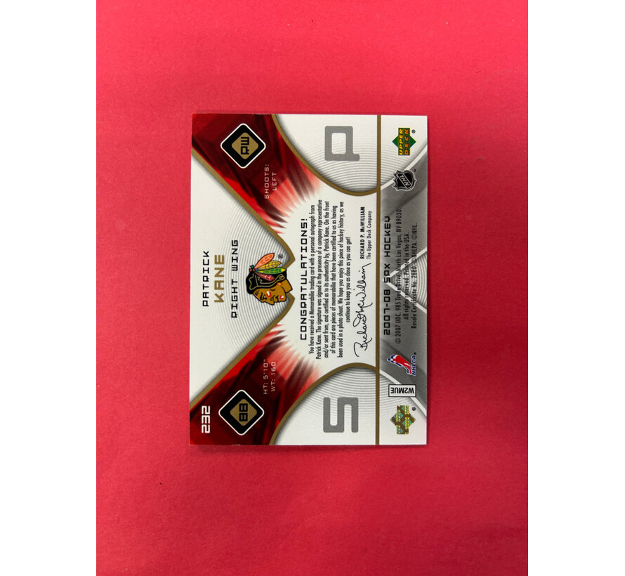 2007-08 UPPER DECK SPX PATRICK KANE ROOKIE JERSEY AUTO /499
