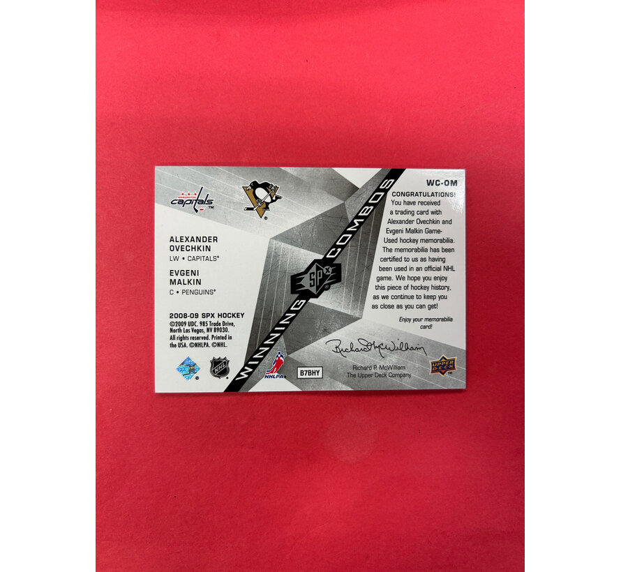 2008-09 UPPER DECK SPX OVECHKIN/MALKIN WINNING COMBOS JERSEY