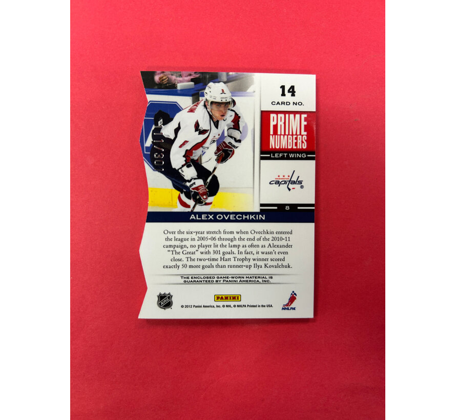 2011-12  DONRUSS ELITE ALEX OVECHKIN  PRIME NUMBERS JERSEY /301