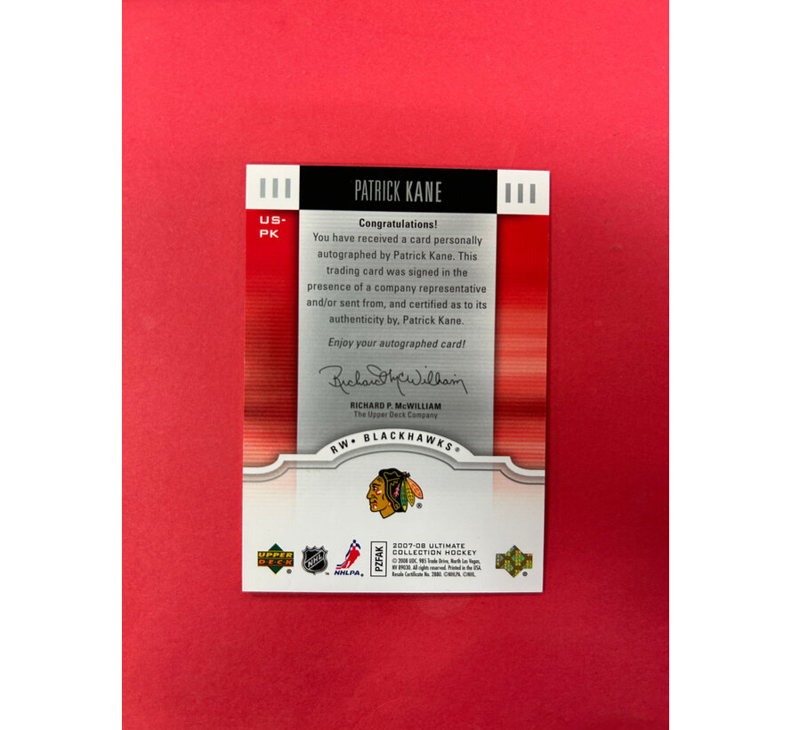 2007-08 UPPER DECK ULTIMATE PATRICK KANE ULTIMATE SIGNATURES