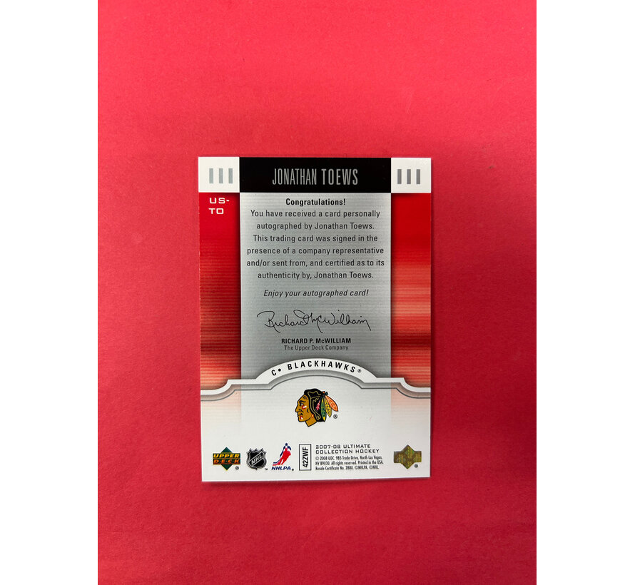 2007-08 UPPER DECK ULTIMATE JONATHAN TOEWS ULTIMATE SIGNATURES