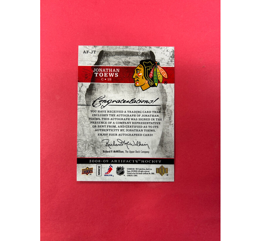 2008-09 UPPER DECK ARTIFACTS JONATHAN TOEWS AUTOFACTS