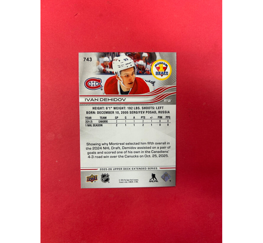 2025-26 UPPER DECK EXTENDED IVAN DEMIDOV 1ST ROUND ROOKIES
