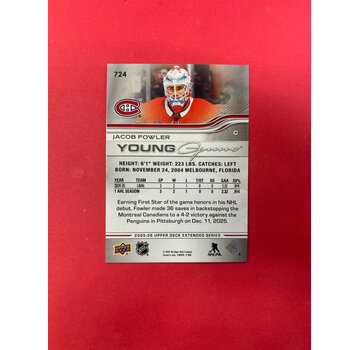 UPPER DECK 2025-26 UPPER DECK EXTENDED JACOB FOWLER YOUNG GUNS