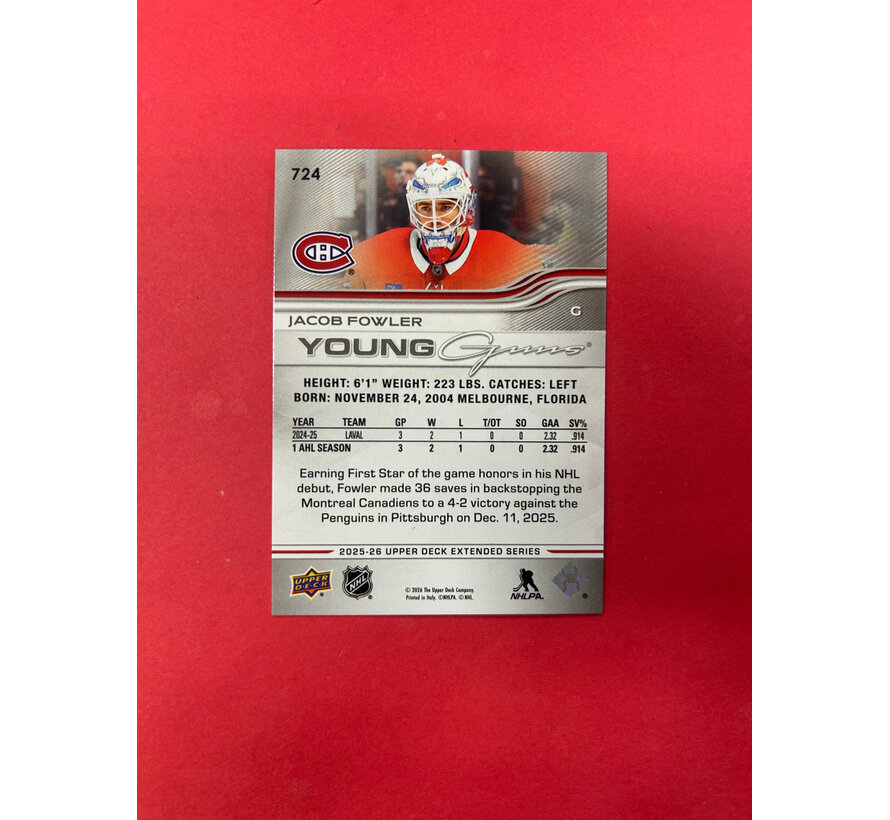 2025-26 UPPER DECK EXTENDED JACOB FOWLER YOUNG GUNS
