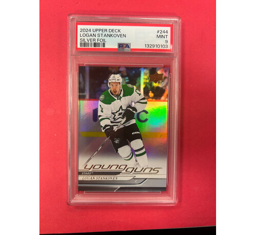 UPPER DECK 2024-25 UPPER DECK SERIES 1 LOGAN STANKOVEN YOUNG GUNS SILVER FOIL PSA GRADED 9
