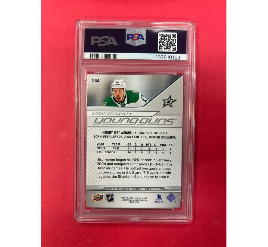2024-25 UPPER DECK SERIES 1 LOGAN STANKOVEN YOUNG GUNS SILVER FOIL PSA GRADED 9