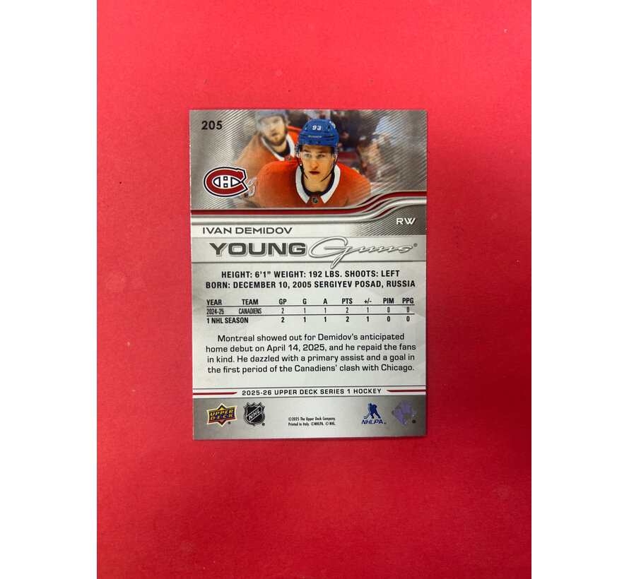 2025-26 UPPER DECK SERIES 1 IVAN DEMIDOV YOUNG GUNS