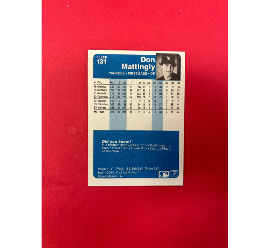 1984 FLEER DON MATTINGLY ROOKIE AUTOGRAPHED