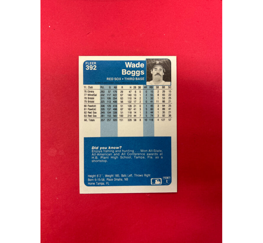 1984 FLEER WADE BOGGS AUTOGRAPHED