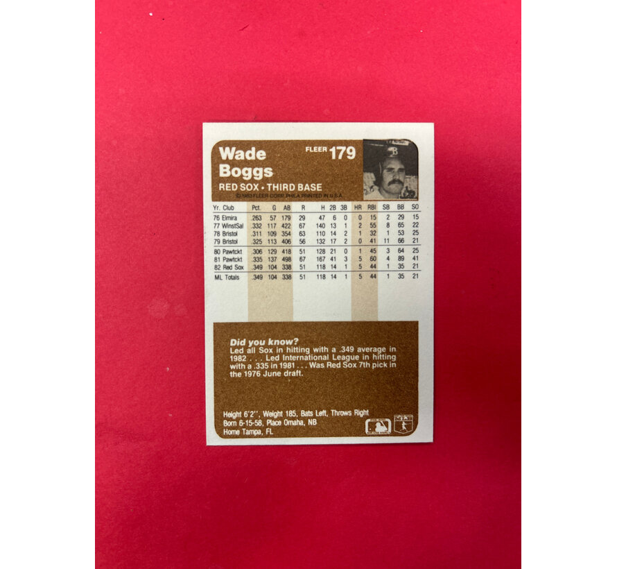 1983 FLEER WADE BOGGS AUTOGRAPHED