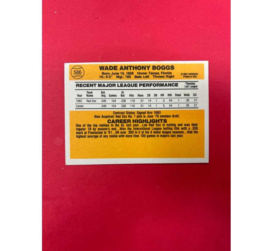 1983 DONRUSS WADE BOGGS AUTOGRAPH