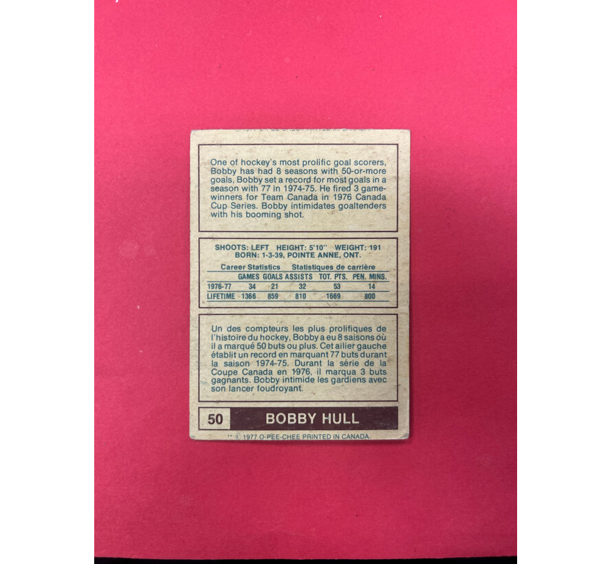 1977 O-PEE-CHEE BOBBY HULL WHA AUTOGRAPHED