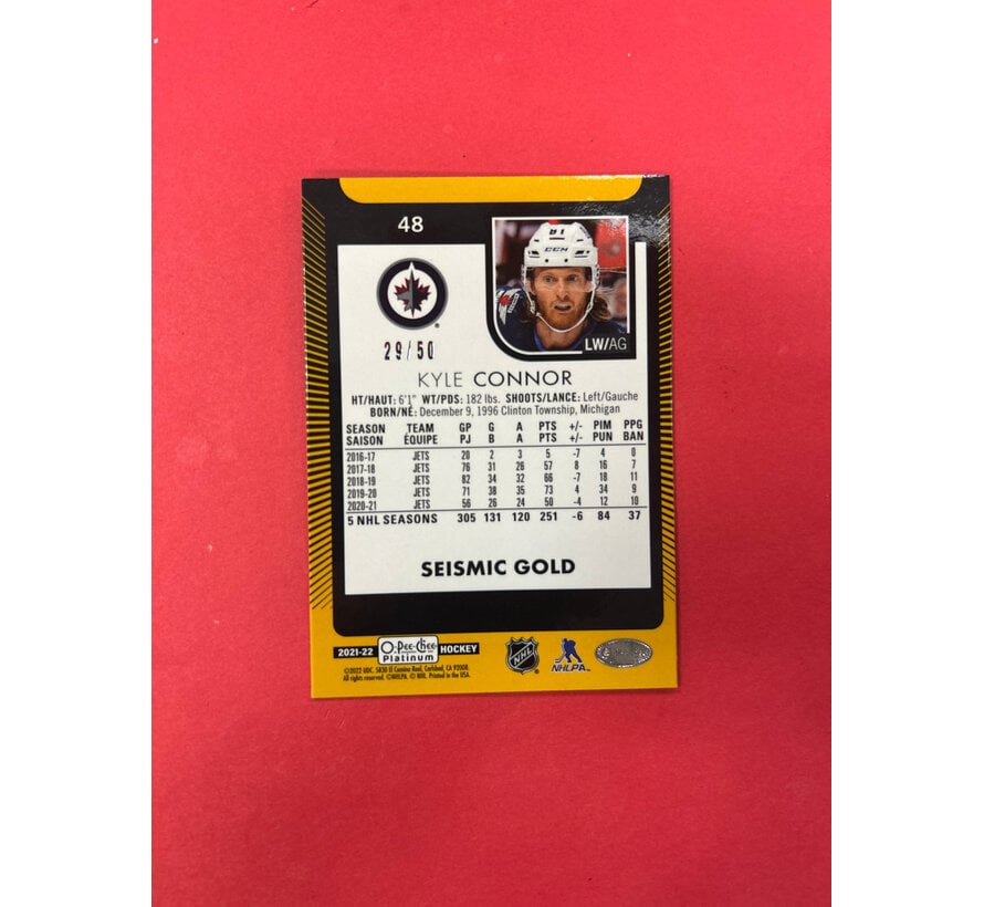 2021-22 OPC PLATINUM KYLE CONNOR SEISMIC GOLD /50