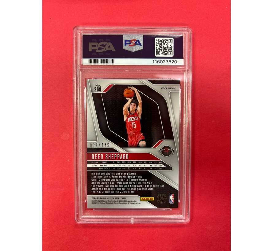 2024-25 PANINI PRIZM REED SHEPPARD PURPLE ICE /149 PSA GRADED 10