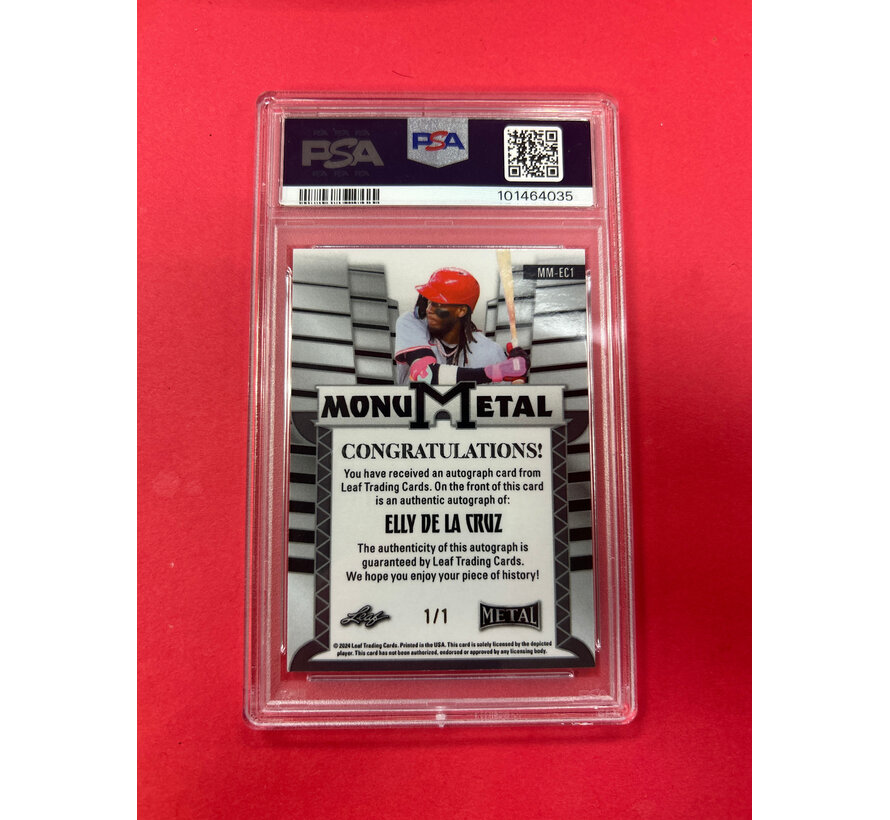 2024 LEAF METAL ELLY DE LA CRUZ MONUMETAL PRISMATIC 1/1 PSA GRADED 9 WITH GOLDEN CASE
