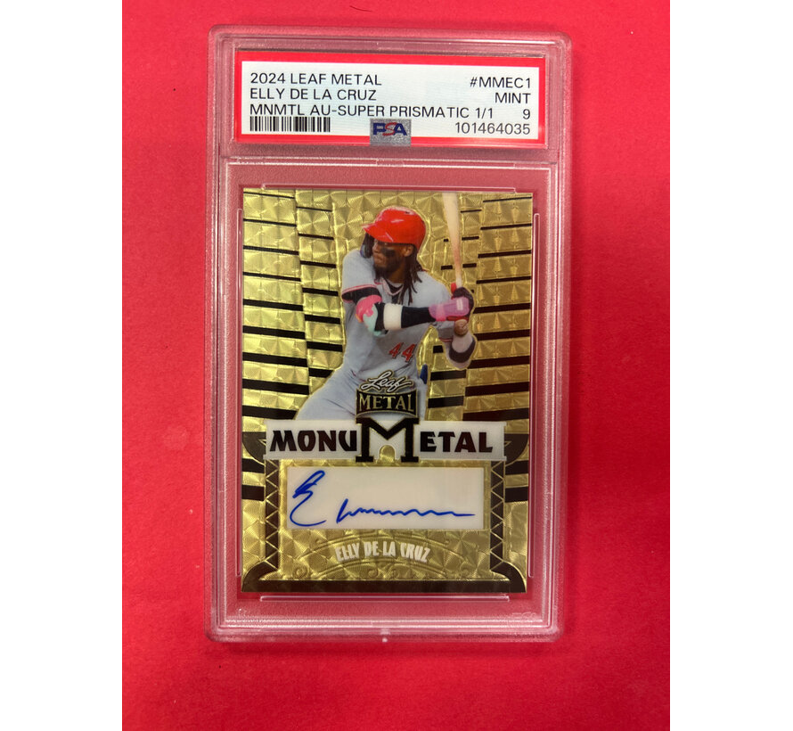 2024 LEAF METAL ELLY DE LA CRUZ MONUMETAL PRISMATIC 1/1 PSA GRADED 9 WITH GOLDEN CASE