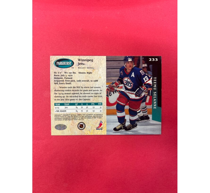 1992 PARKHURST TEEMU SELANNE AUTOGRAPHED