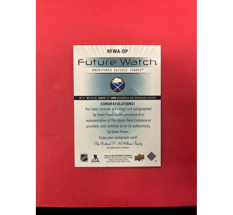 2022-23 SP AUTHENTIC OWEN POWER FUTURE WATCH AUTO RETRO /199