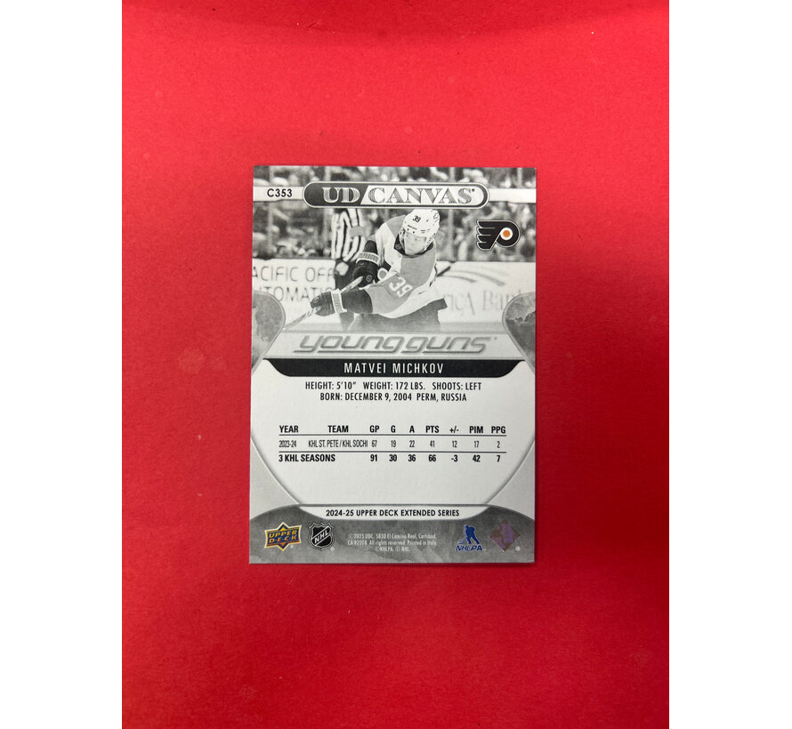 2024-25 UPPER DECK EXTENDED MATVEI MICHKOV YOUNG GUNS CANVAS BLACK WHITE