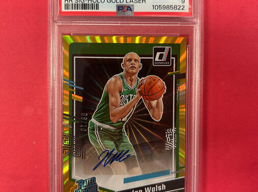 PANINI 2023 DONRUSS JORDAN WALSH RATED ROOKIE HOLO GOLD LASER /10 PSA GRADED 9