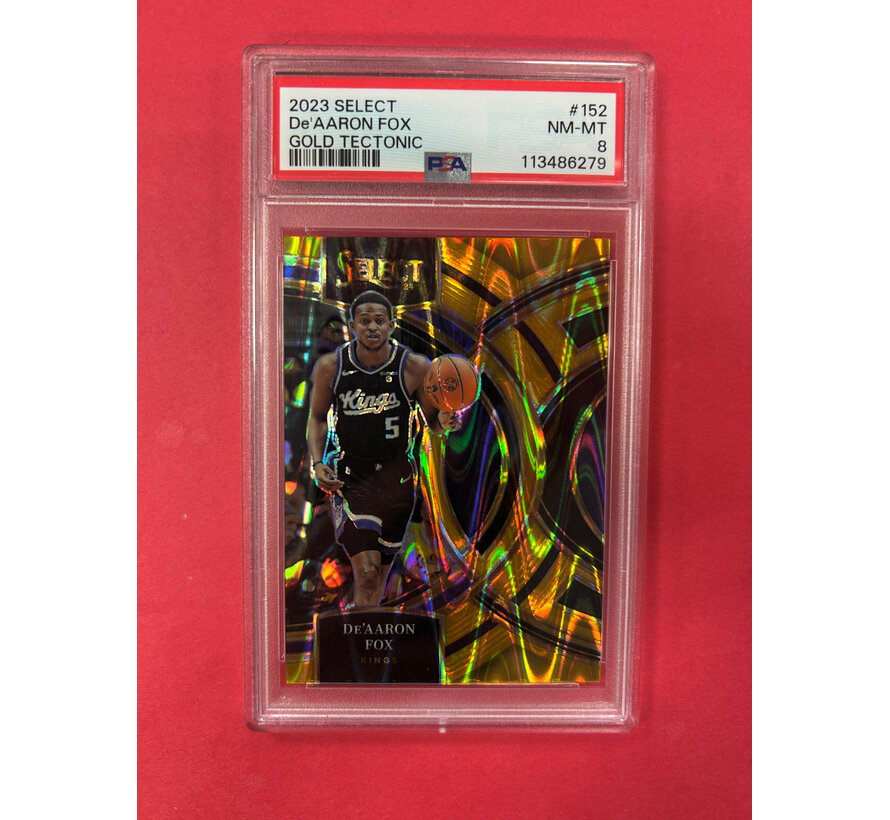 2023-24 PANINI SELECT DE'AARON FOX GOLD TECTONIC /10 PSA GRADED 8