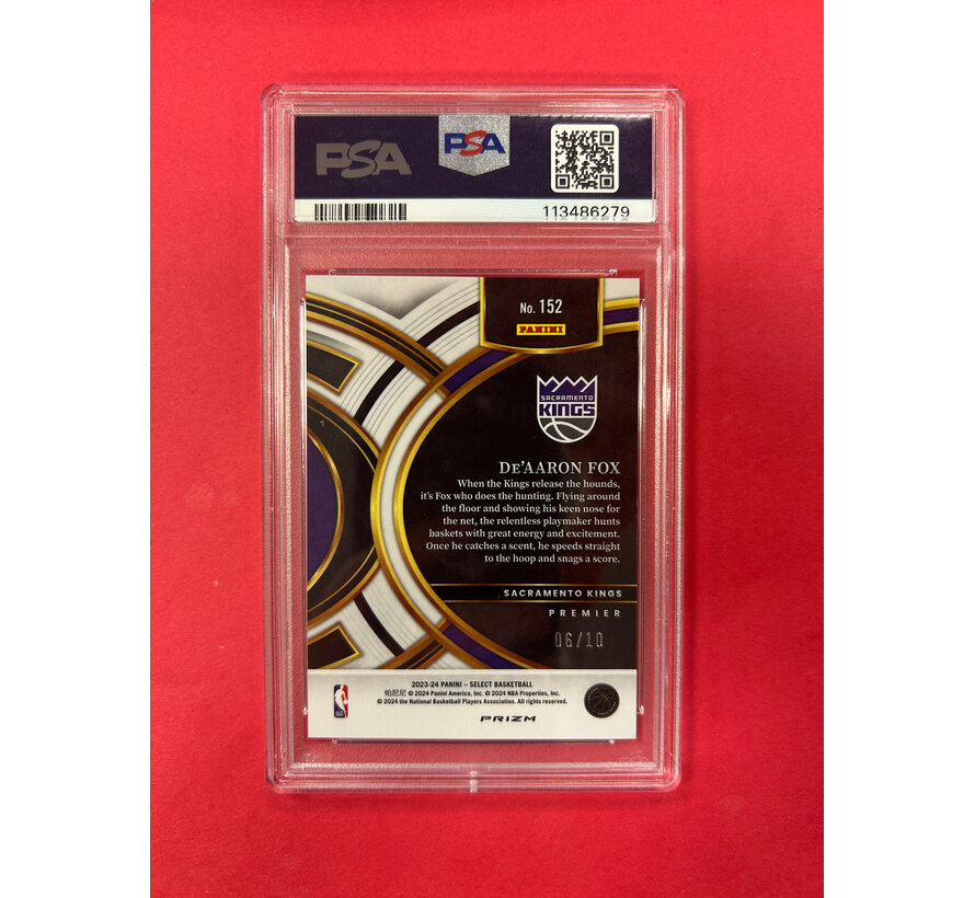 2023-24 PANINI SELECT DE'AARON FOX GOLD TECTONIC /10 PSA GRADED 8