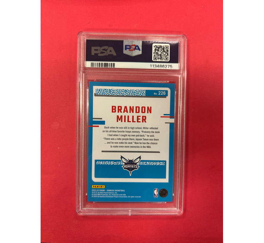2023-24 PANINI BRANDON MILLER HOLO BLUE LASER RATED ROOKIE PSA GRADED 9