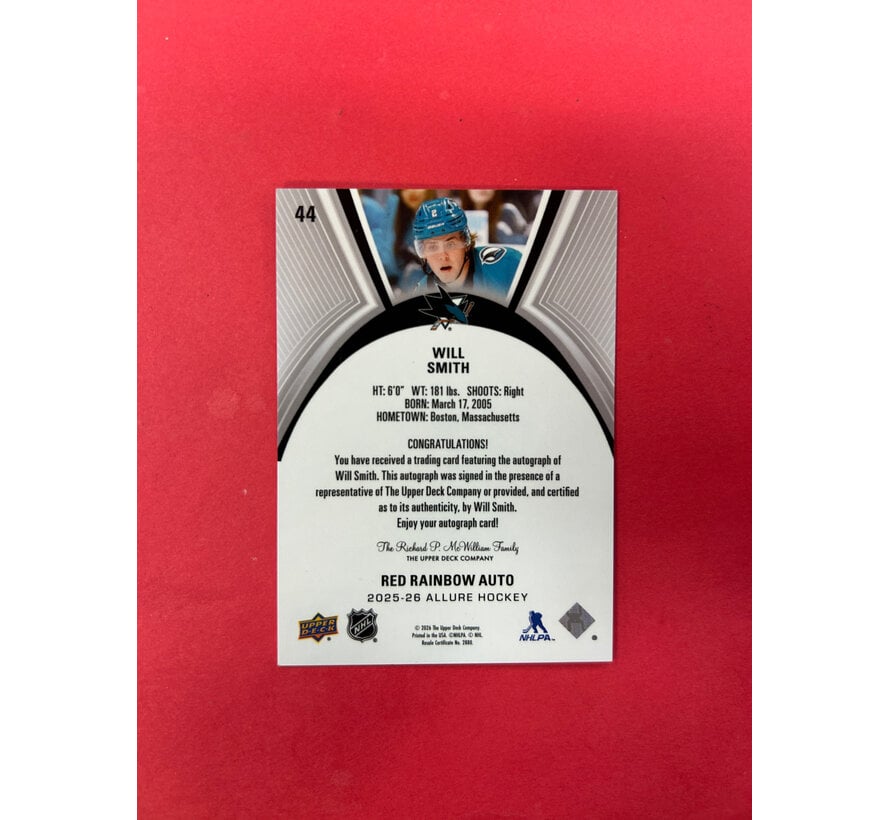 2025-26 UPPER DECK ALLURE WILL SMITH RED RAINBOW AUTOGRAPH
