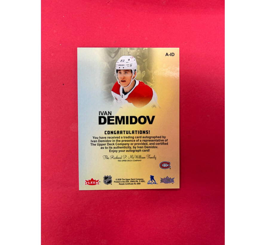 2025-26 FLEER ULTRA IVAN DEMIDOV AUTOGRAPHICS ROOKIE AUTO