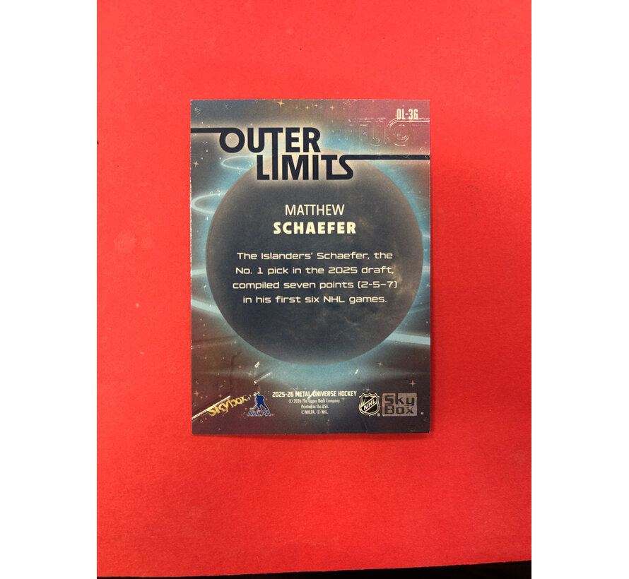 2025-26 METAL UNIVERSE MATTHEW SCHAEFER OUTER LIMITS ROOKIE