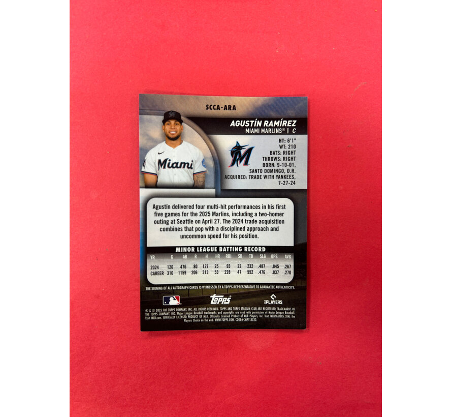 2025 TOPPS STADIUM CLUB CHROME AGUSTIN RAMIREZ AQUA AUTO /99