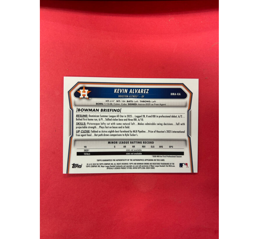 2026 BOWMAN CHROME KEVIN ALVAREZ MOJO AUTO