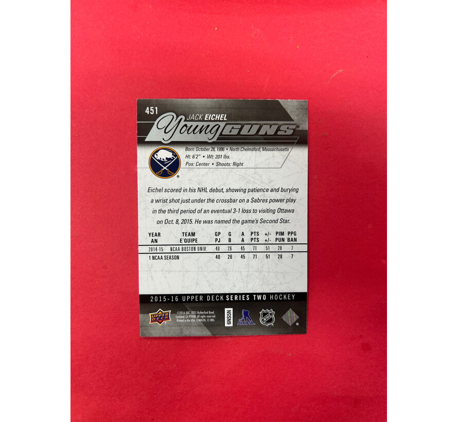 2015-16 UPPER DECK SERIES 2 JACK EICHEL YOUNG GUNS
