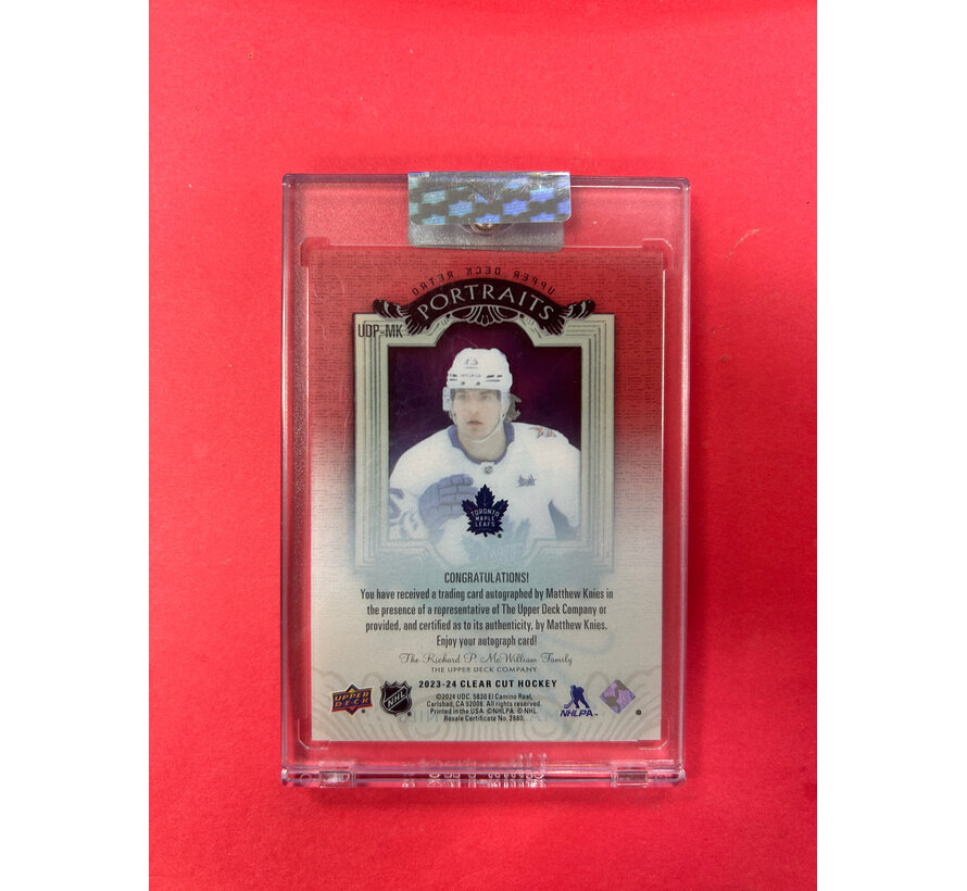 2023-24 UPPER DECK CLEAR CUT MATTHEW KNIES PORTRAITS ROOKIE AUTOGRAPH