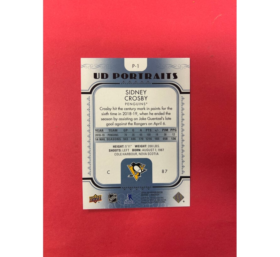 2019-20 UPPER DECK SERIES 1 SIDNEY CROSBY PLATINUM BLUE PORTRAITS /5