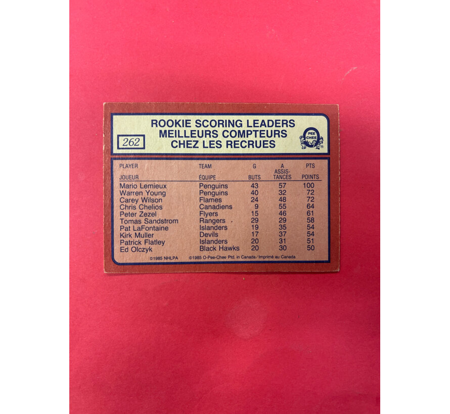 1985-86 OPC MARIO LEMIEUX ROOKIE SCORING LEADERS
