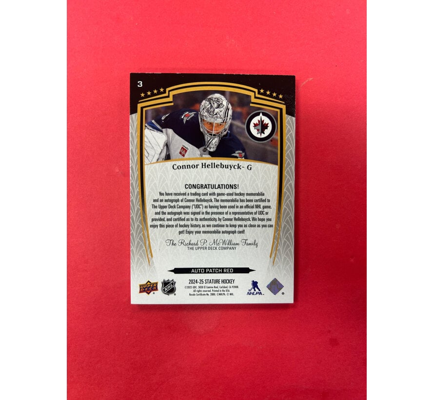 2024-25 UPPER DECK STATURE CONNOR HELLEBUYCK RED PATCH AUTO /25